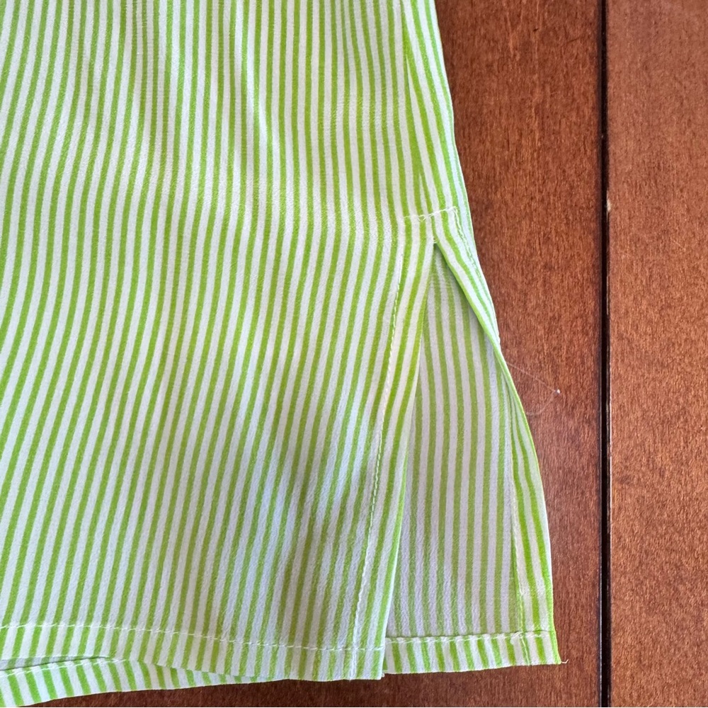 Tess Vintage 100% Silk Green Striped Sleeveless Collared Button Down Size M - Picture 8 of 11